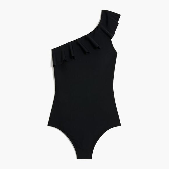 J. Crew Factory Ruffle One-Shoulder One Piece Bathing‎ Suit in Black Size S NWT - Picture 1 of 8